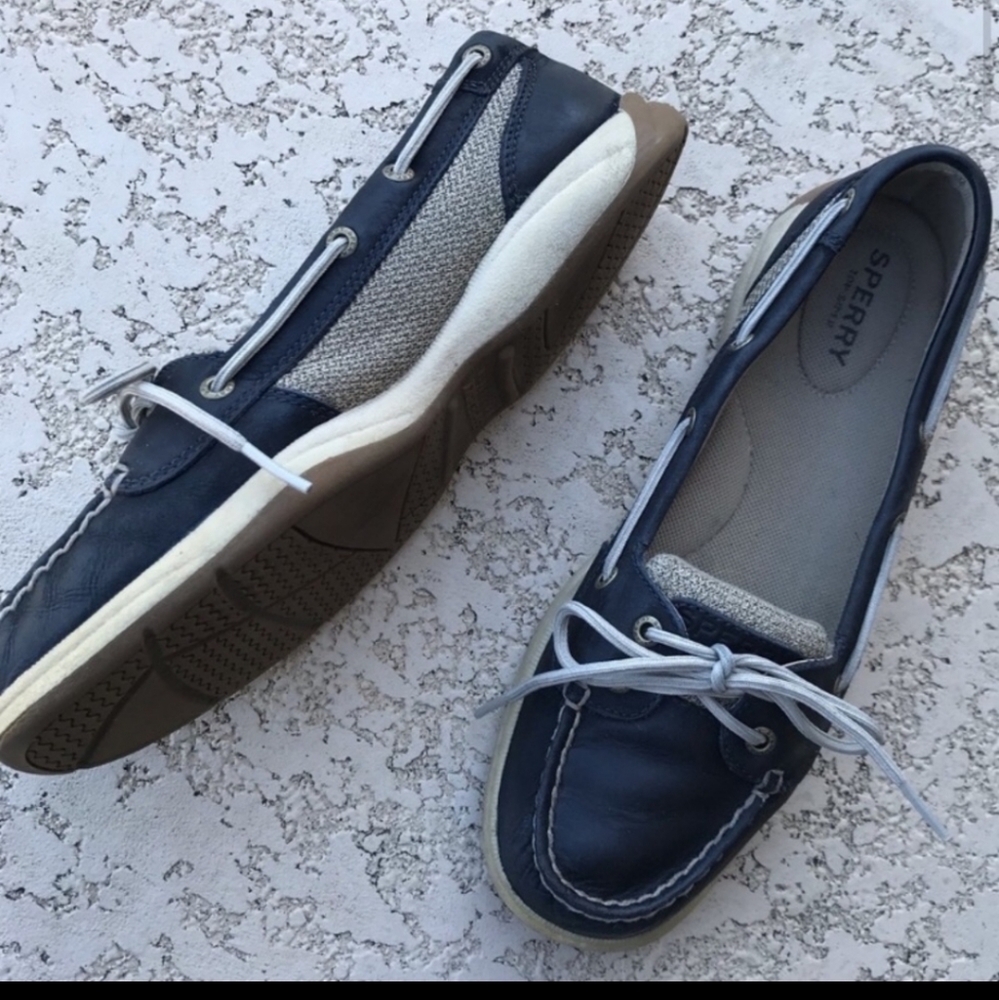 SPERRY Top Sider Boat Shoe Navy Leather Size 8.5